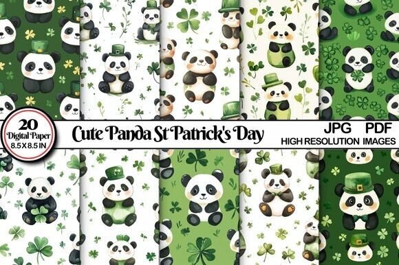 Download Cute Panda St Patrick's Day Digital Pape - Premium Resources